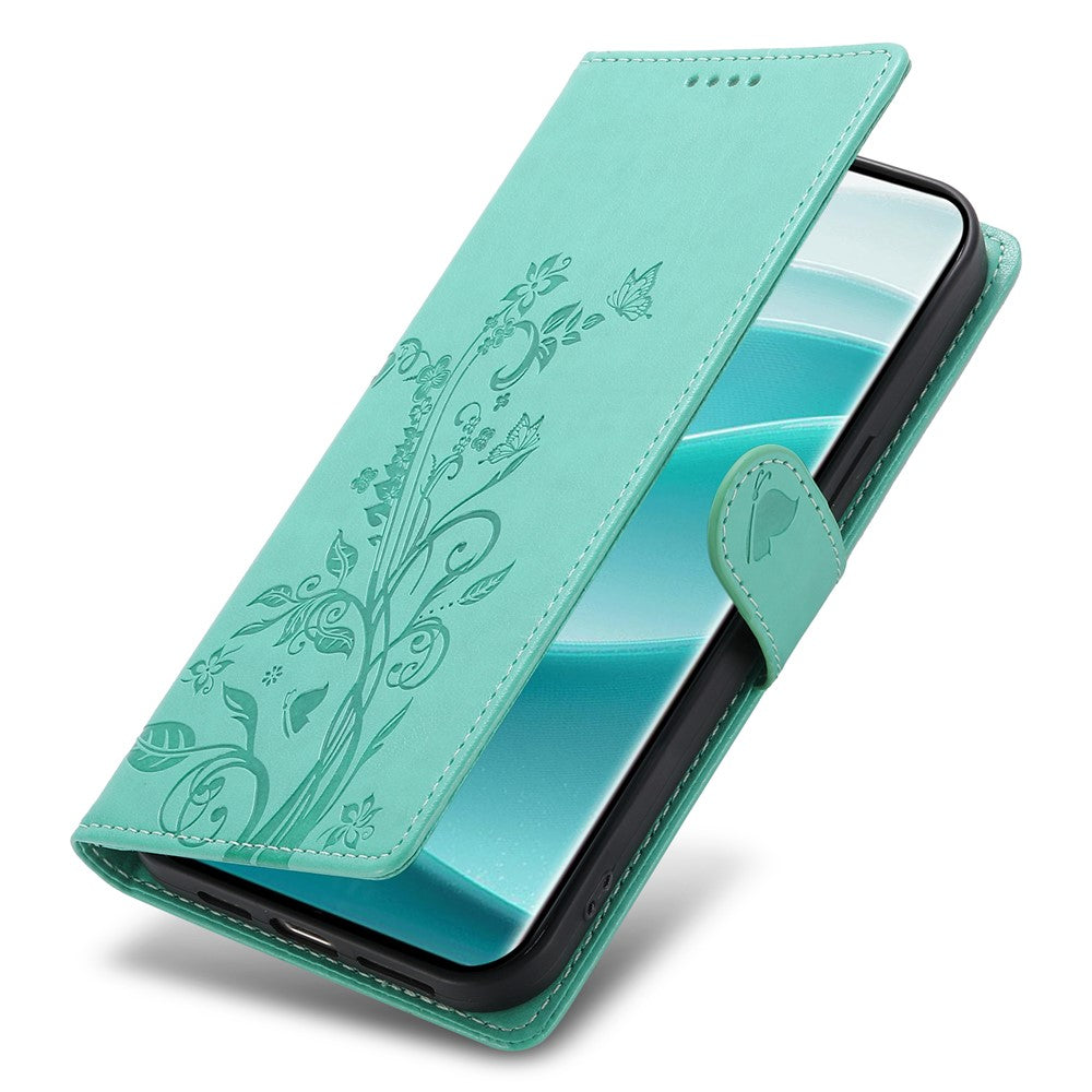 For Xiaomi Redmi Note 15 Pro 4G (Global) Wallet Case Butterfly Floral Imprint PU Leather Phone Cover with Wrist Strap