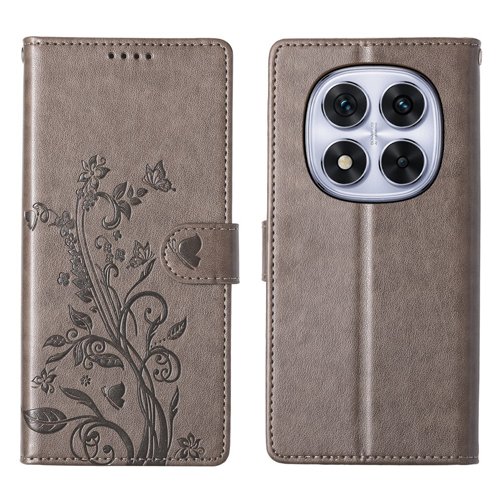 For Xiaomi Redmi Note 15 Pro 4G (Global) Wallet Case Butterfly Floral Imprint PU Leather Phone Cover with Wrist Strap