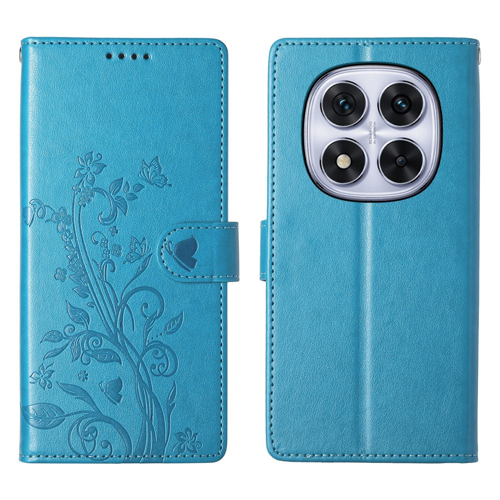 For Xiaomi Redmi Note 15 Pro 4G (Global) Wallet Case Butterfly Floral Imprint PU Leather Phone Cover with Wrist Strap