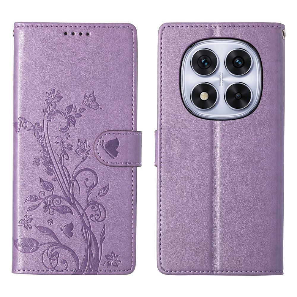 For Xiaomi Redmi Note 15 Pro 4G (Global) Wallet Case Butterfly Floral Imprint PU Leather Phone Cover with Wrist Strap
