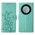 Wallet Case for Honor Magic8 Lite 5G / X70 5G / X9d 5G Butterfly Floral Imprint PU Leather Phone Cover with Wrist Strap