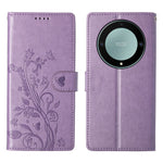 Wallet Case for Honor Magic8 Lite 5G / X70 5G / X9d 5G Butterfly Floral Imprint PU Leather Phone Cover with Wrist Strap
