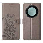 Wallet Case for Honor Magic8 Lite 5G / X70 5G / X9d 5G Butterfly Floral Imprint PU Leather Phone Cover with Wrist Strap