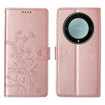 Wallet Case for Honor Magic8 Lite 5G / X70 5G / X9d 5G Butterfly Floral Imprint PU Leather Phone Cover with Wrist Strap