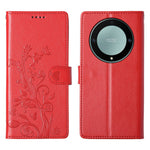 Wallet Case for Honor Magic8 Lite 5G / X70 5G / X9d 5G Butterfly Floral Imprint PU Leather Phone Cover with Wrist Strap