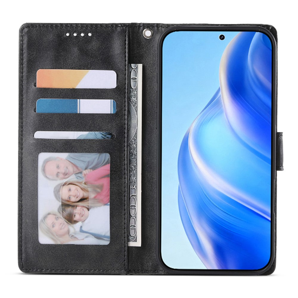 Flip Phone Case For Honor Magic8 Lite 5G  /  X70 5G  /  X9d 5G Stand Wallet Calf Texture PU Leather Cover with Wrist Strap