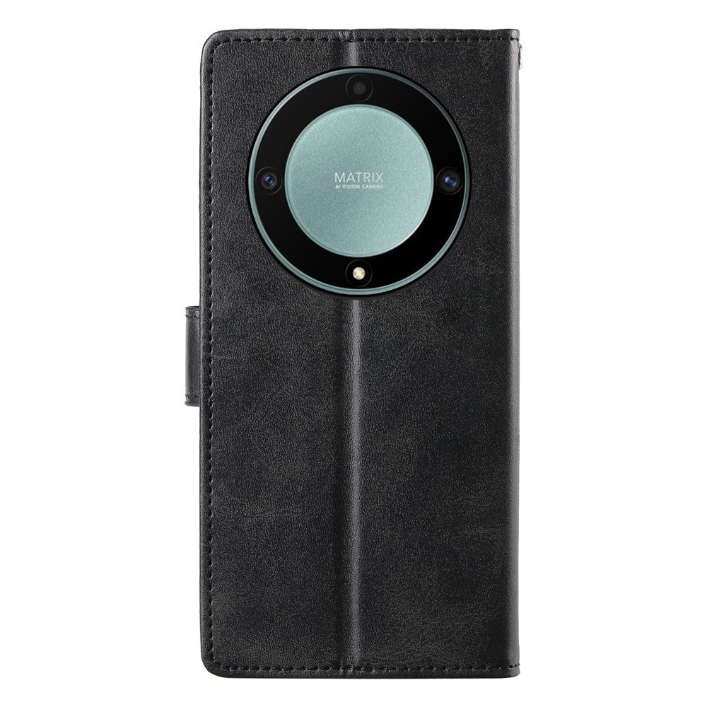 Flip Phone Case For Honor Magic8 Lite 5G  /  X70 5G  /  X9d 5G Stand Wallet Calf Texture PU Leather Cover with Wrist Strap