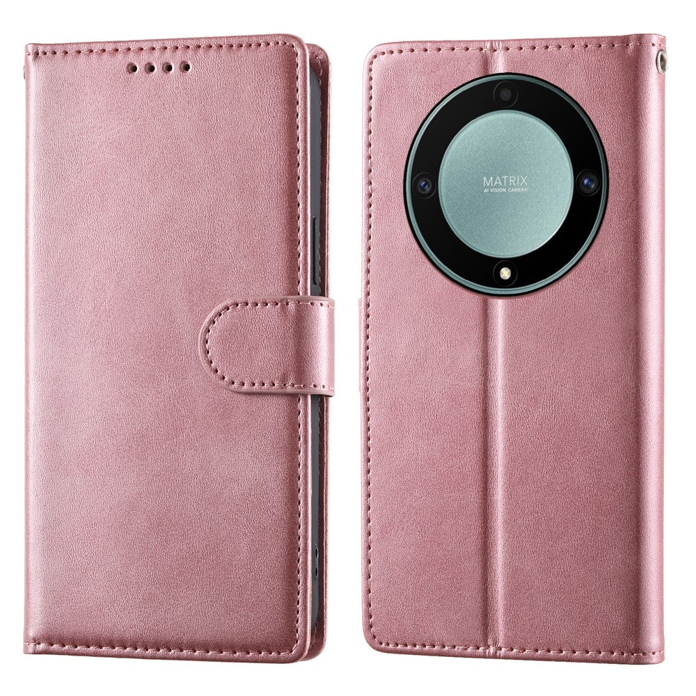 Flip Phone Case For Honor Magic8 Lite 5G  /  X70 5G  /  X9d 5G Stand Wallet Calf Texture PU Leather Cover with Wrist Strap
