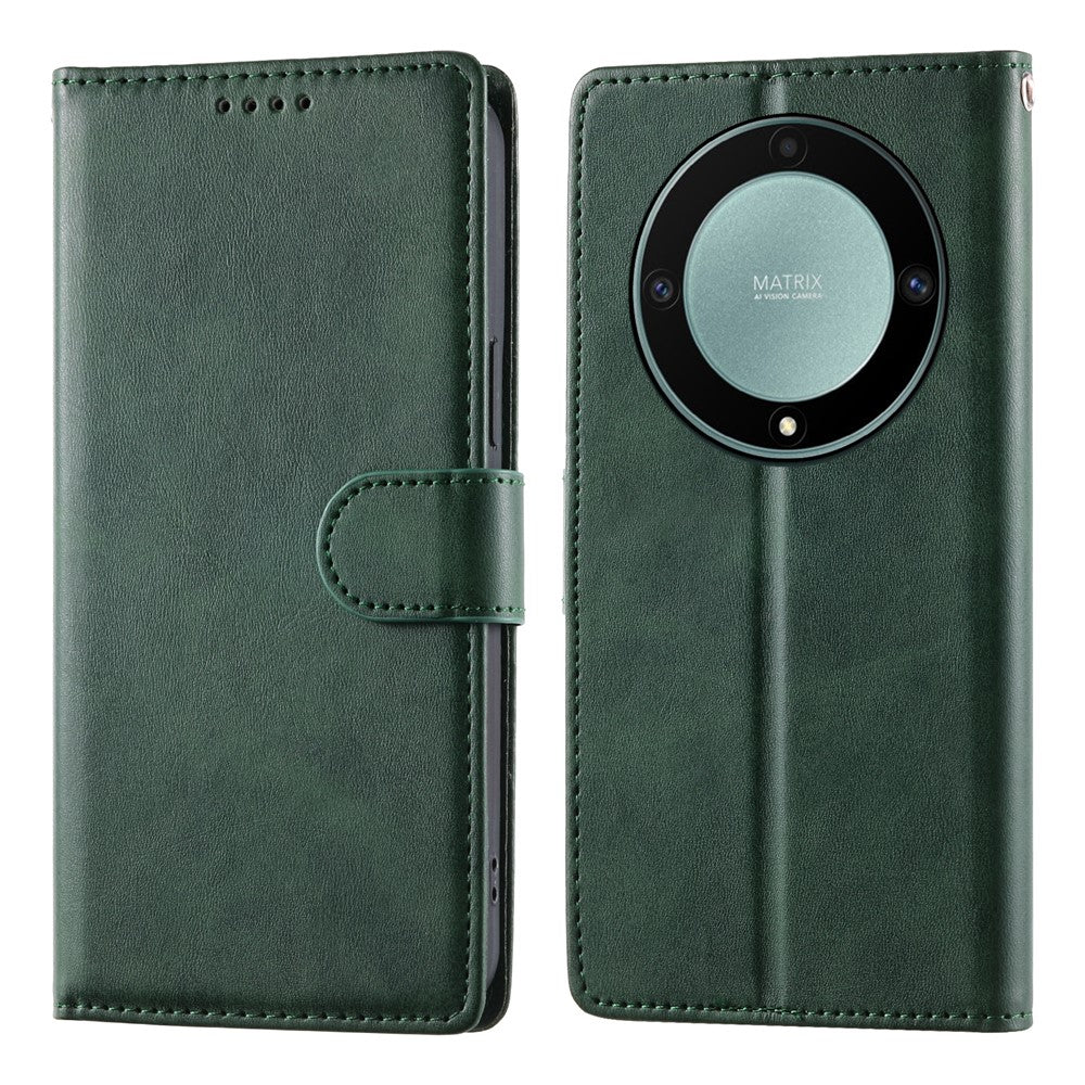 Flip Phone Case For Honor Magic8 Lite 5G  /  X70 5G  /  X9d 5G Stand Wallet Calf Texture PU Leather Cover with Wrist Strap