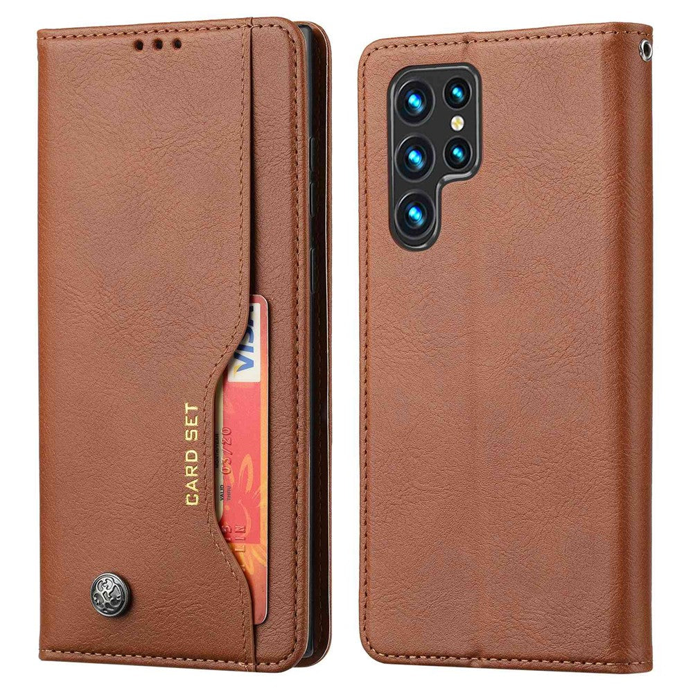 Samsung Galaxy S23 ultramagnetisk selvhæftende mobilcover med front, kortlomme, PU-læder og pungfunktion med støtte