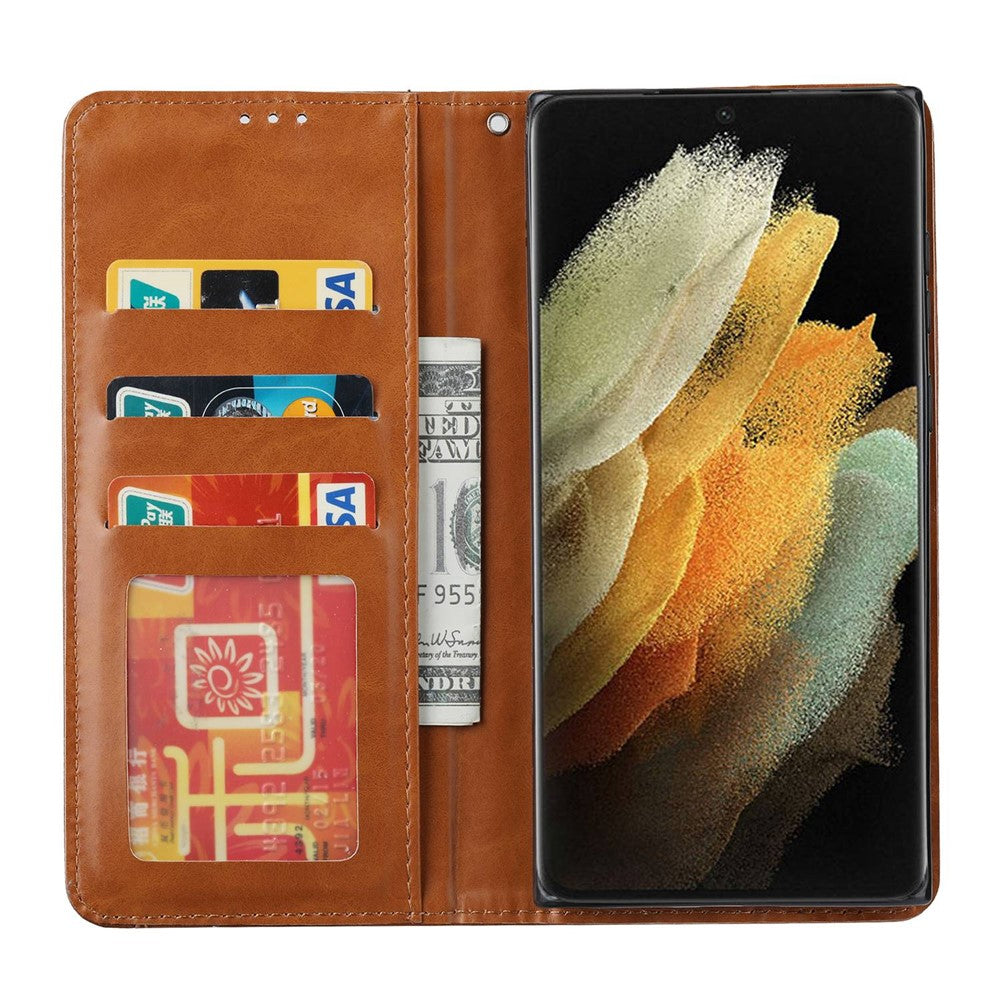 Samsung Galaxy S23 ultramagnetisk selvhæftende mobilcover med front, kortlomme, PU-læder og pungfunktion med støtte