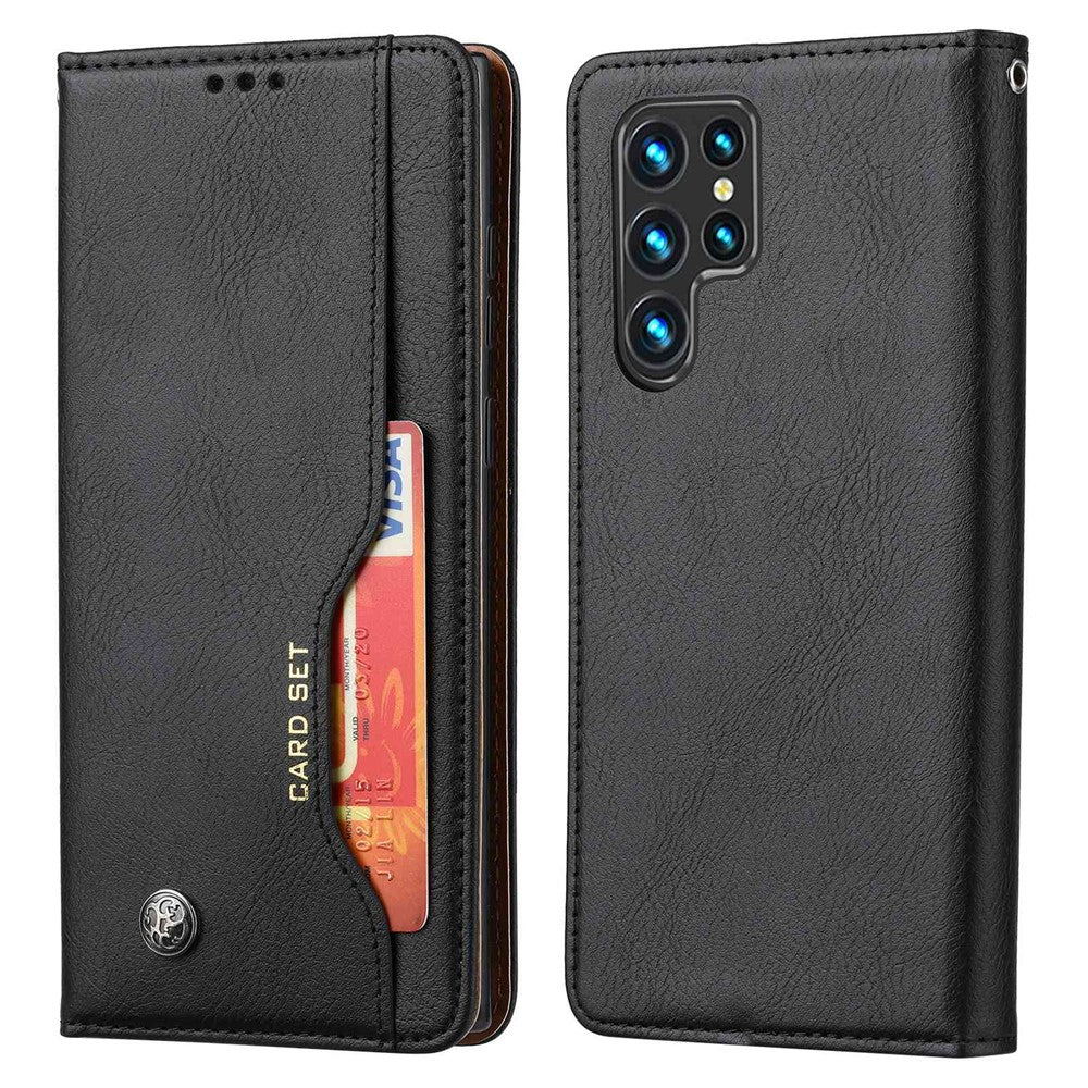 Samsung Galaxy S23 ultramagnetisk selvhæftende mobilcover med front, kortlomme, PU-læder og pungfunktion med støtte