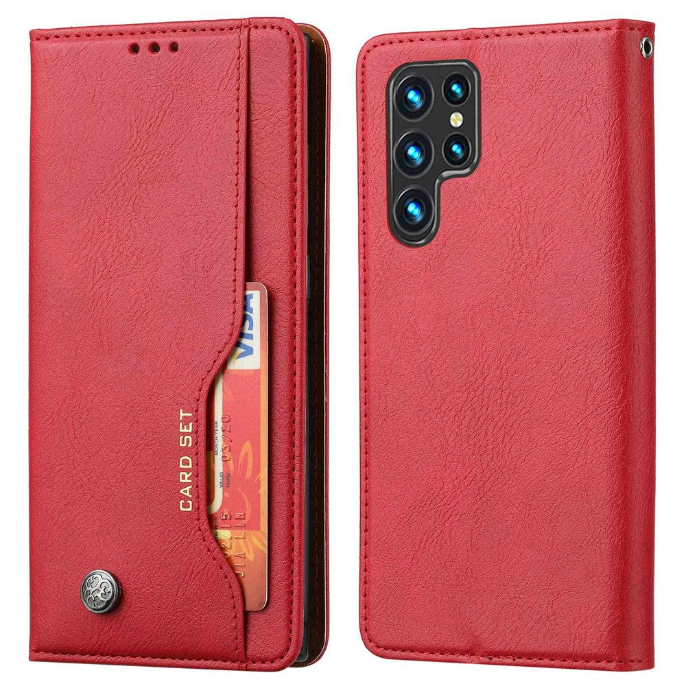 Samsung Galaxy S23 ultramagnetisk selvhæftende mobilcover med front, kortlomme, PU-læder og pungfunktion med støtte
