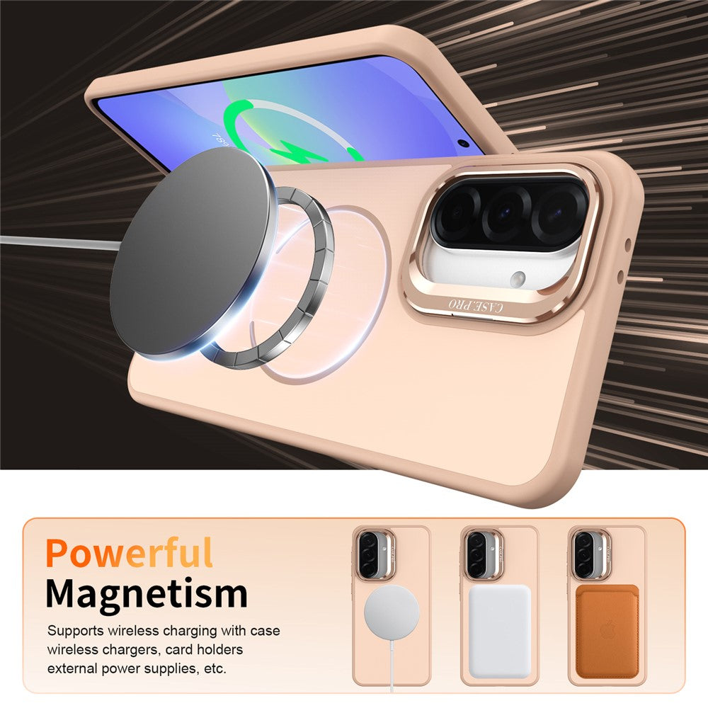 For Samsung Galaxy A57 5G Case Skin-touch PC + TPU Magnetic Phone Cover with Lens Frame Kickstand