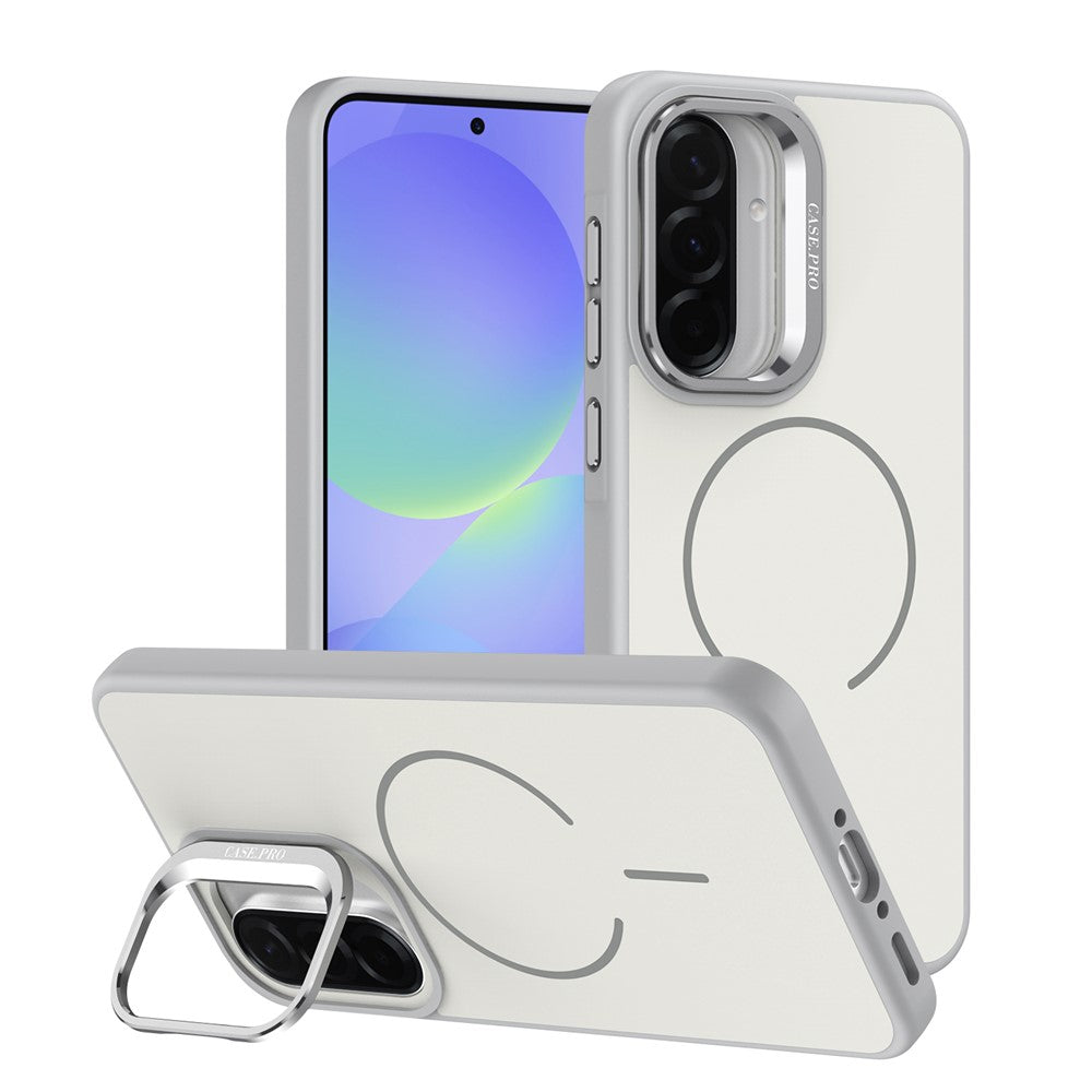 For Samsung Galaxy A57 5G Case Skin-touch PC + TPU Magnetic Phone Cover with Lens Frame Kickstand