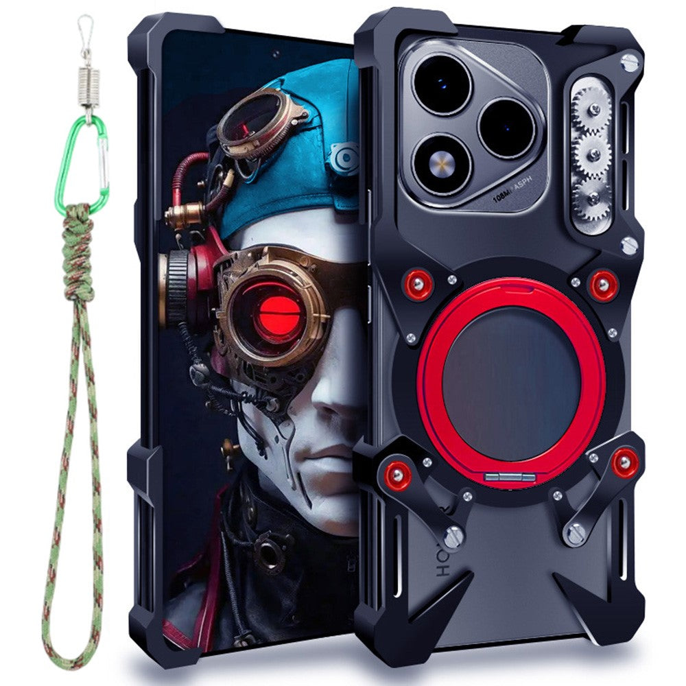 For Honor 400 Lite 5G Bumper Case Kickstand Aluminum Alloy Magnetic Phone Cover with Wrist Strap