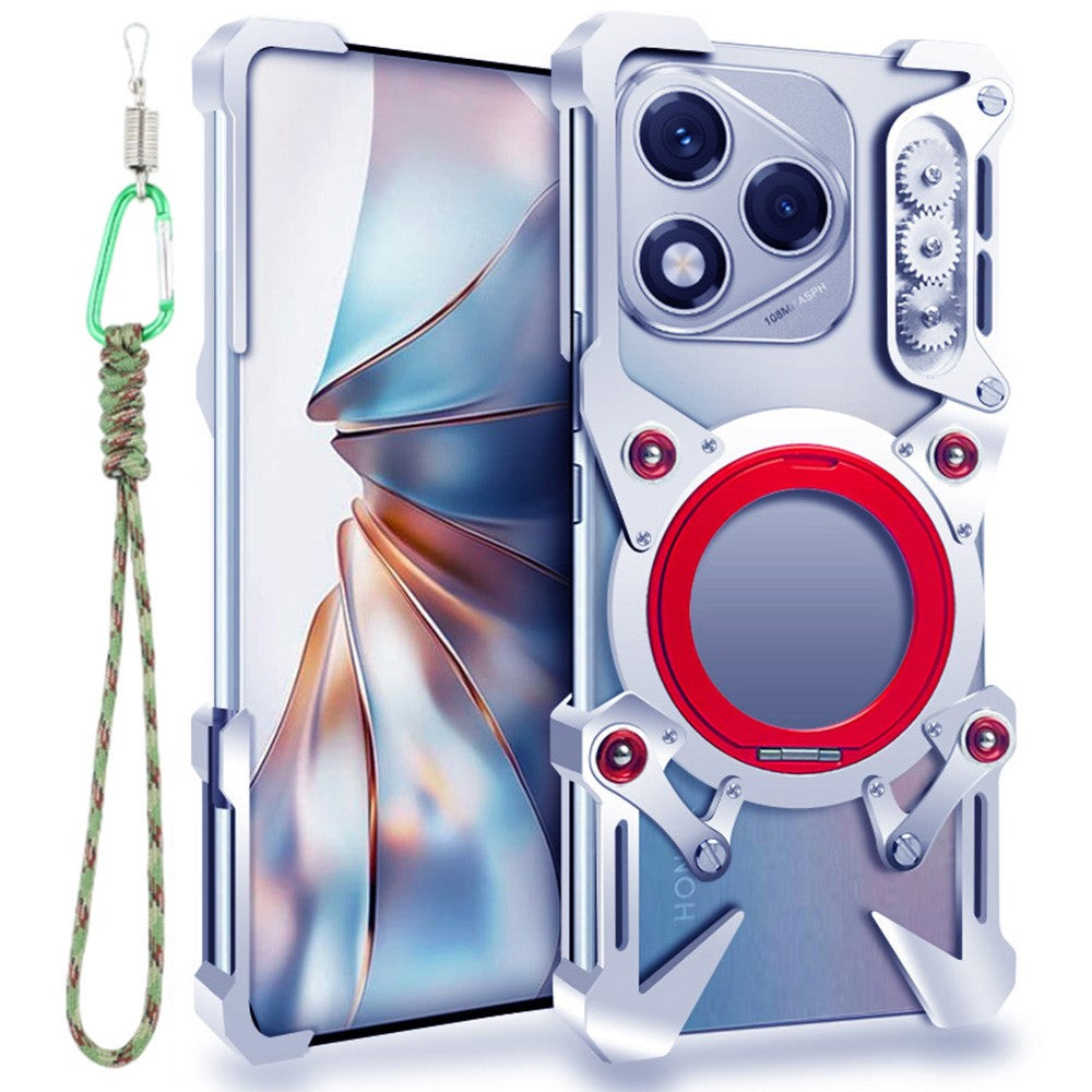 For Honor 400 Lite 5G Bumper Case Kickstand Aluminum Alloy Magnetic Phone Cover with Wrist Strap