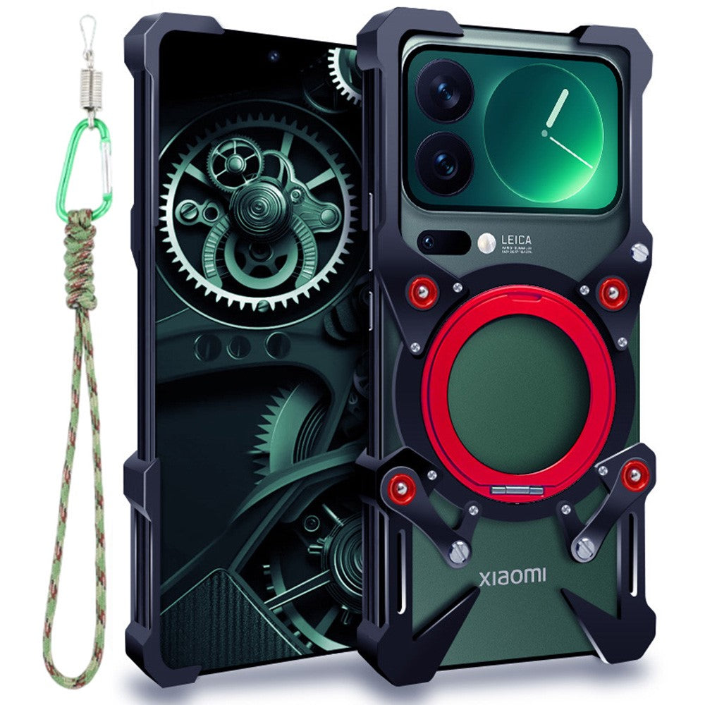 For Xiaomi 17 Pro Max Bumper Case Kickstand Aluminum Alloy Magnetic Phone Cover with Wrist Strap