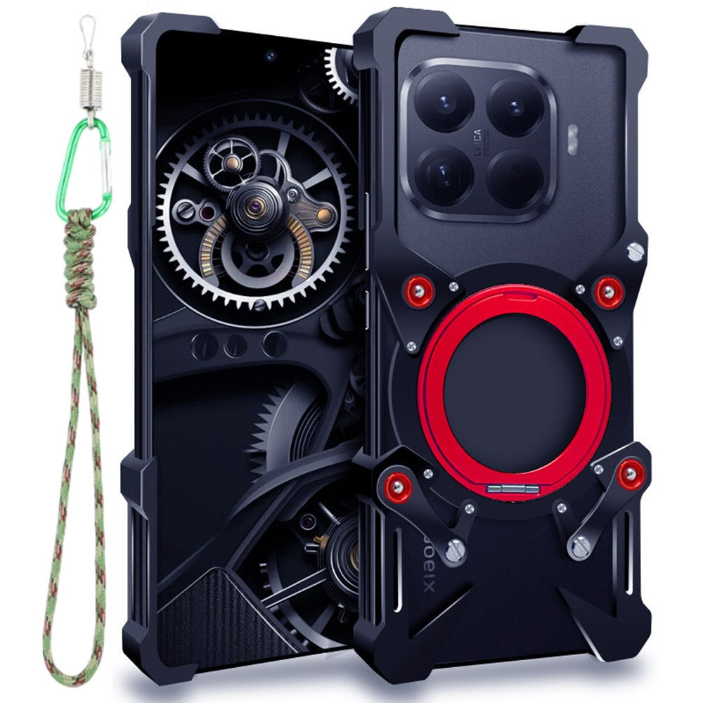 For Xiaomi 15T Pro Bumper Case Kickstand Aluminum Alloy Magnetic Phone Cover with Wrist Strap