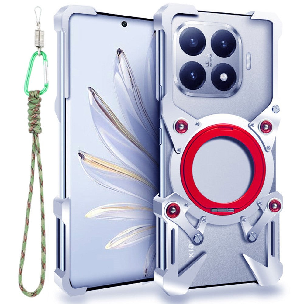 For Xiaomi 15T Pro Bumper Case Kickstand Aluminum Alloy Magnetic Phone Cover with Wrist Strap
