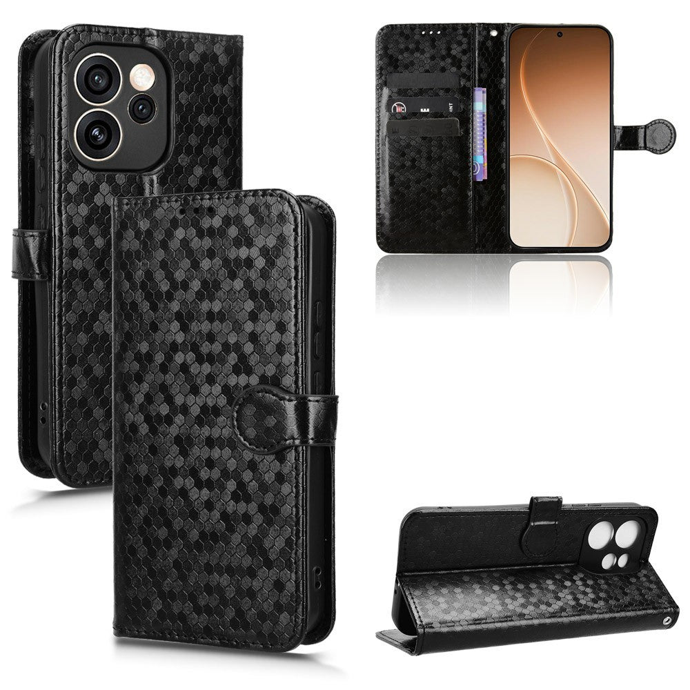 For Oppo Reno15 Pro Max 5G (Global) / Reno15 Pro 5G (China) Wallet Case Dot Pattern Imprint PU Leather Phone Cover with Wrist Strap