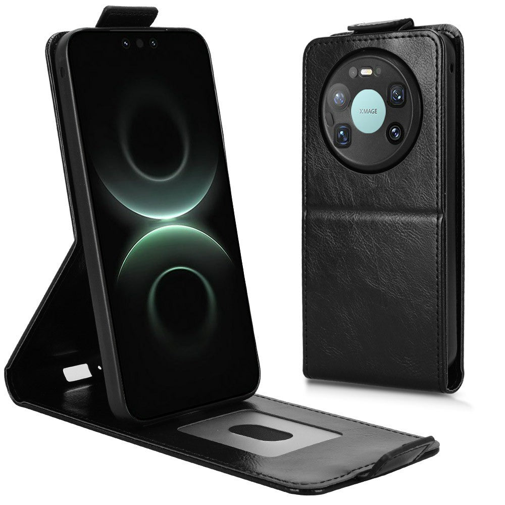 Huawei Mate 80 Pro Max Stativskal Magnetiskt Spänne Vertikalt Flip Lädermobilskal med Korthållare