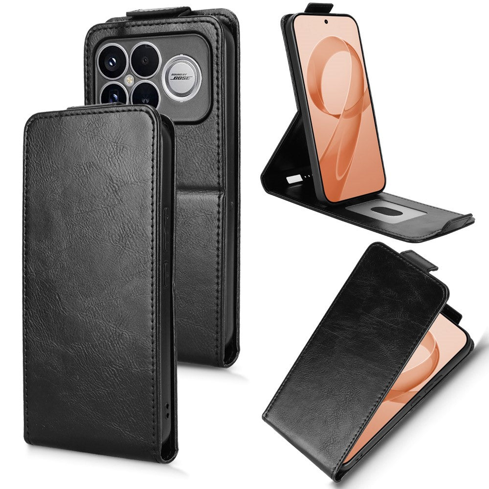 Stående fodral till Xiaomi Poco F8 Ultra / Redmi K90 Pro Max 5G med magnetlås, vertikalt vikbart läderfodral för mobil med korthållare
