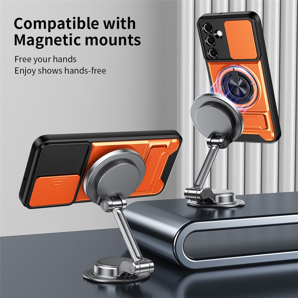 Til Samsung Galaxy A37 5G Magnetisk Etui Ringholder Sammenklappeligt Støtteben TPU PC Telefoncover med Kameraglas Skyder