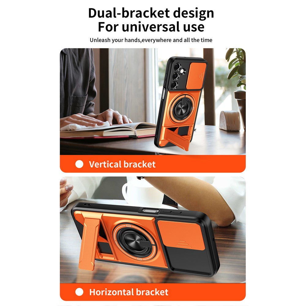Til Samsung Galaxy A37 5G Magnetisk Etui Ringholder Sammenklappeligt Støtteben TPU PC Telefoncover med Kameraglas Skyder