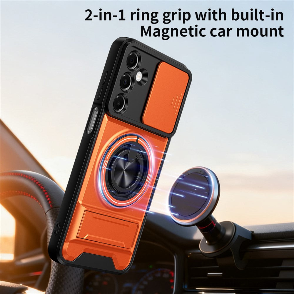 Til Samsung Galaxy A37 5G Magnetisk Etui Ringholder Sammenklappeligt Støtteben TPU PC Telefoncover med Kameraglas Skyder