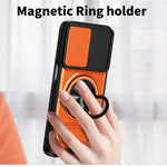 Til Samsung Galaxy A37 5G Magnetisk Etui Ringholder Sammenklappeligt Støtteben TPU PC Telefoncover med Kameraglas Skyder