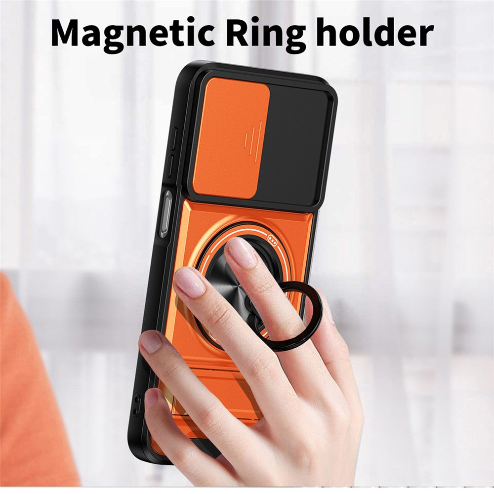 Til Samsung Galaxy A37 5G Magnetisk Etui Ringholder Sammenklappeligt Støtteben TPU PC Telefoncover med Kameraglas Skyder