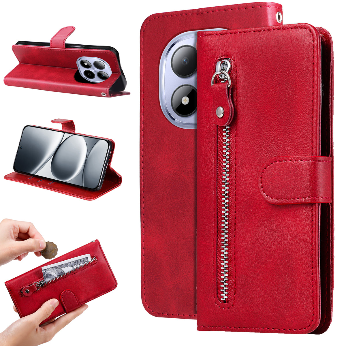 For Xiaomi Redmi Note 15 Pro 4G (Global) PU Leather Cases with Zipper Pocket Wallet Phone Cover Stand