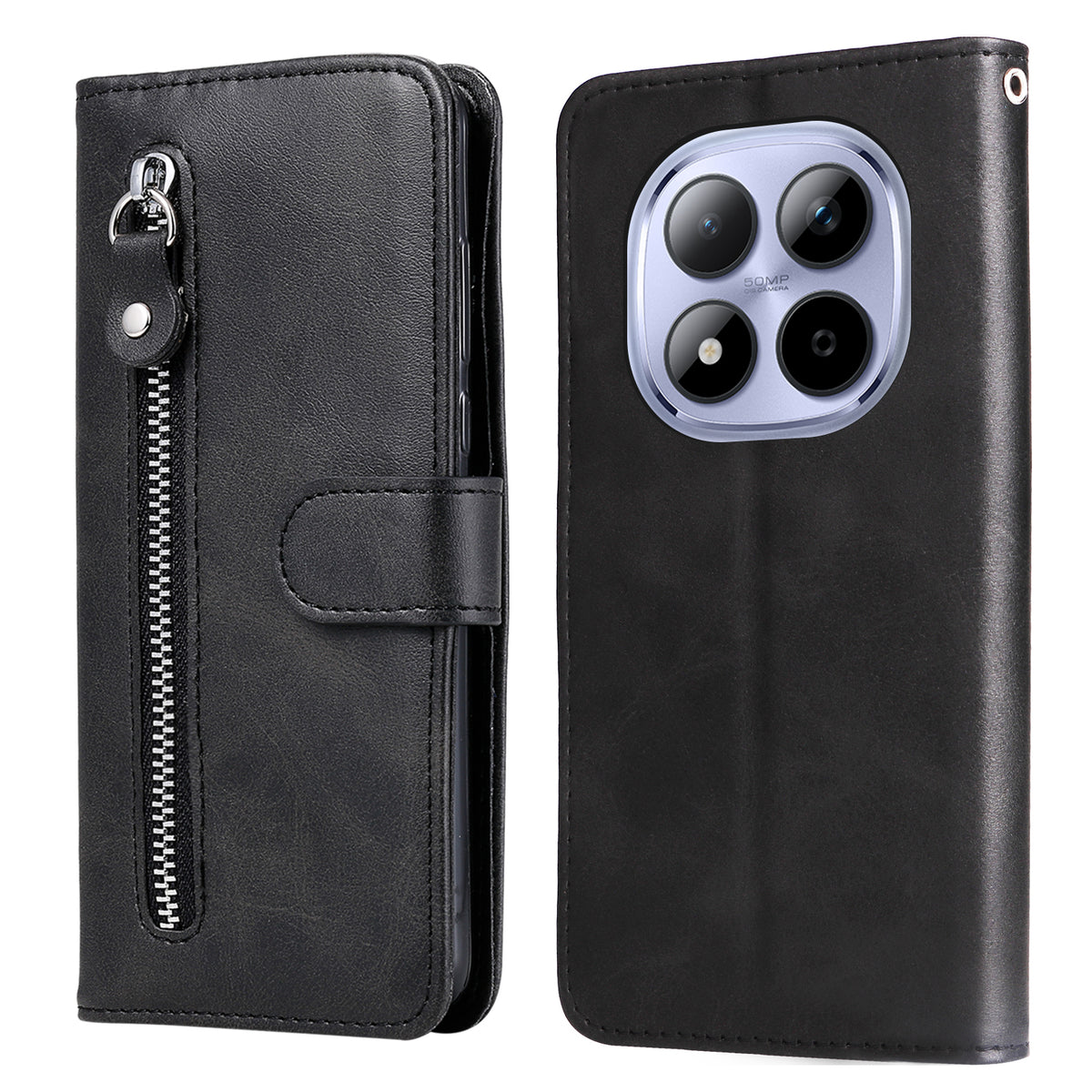 For Xiaomi Redmi Note 15 Pro 4G (Global) PU Leather Cases with Zipper Pocket Wallet Phone Cover Stand