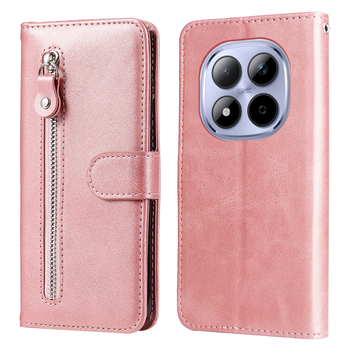 For Xiaomi Redmi Note 15 Pro 4G (Global) PU Leather Cases with Zipper Pocket Wallet Phone Cover Stand