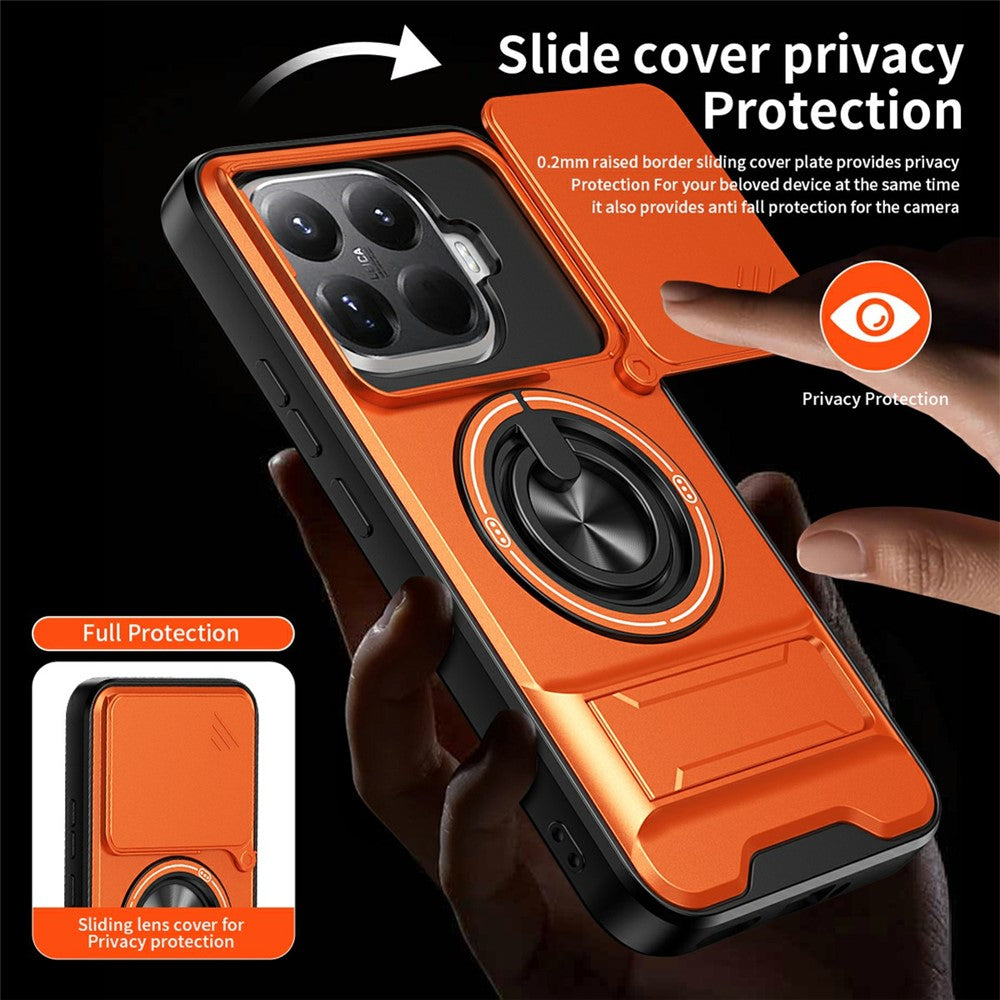 For Xiaomi 15T Pro Magnetic Case Ring Holder Foldable Kickstand TPU PC Phone Cover with Camera Lens Slider