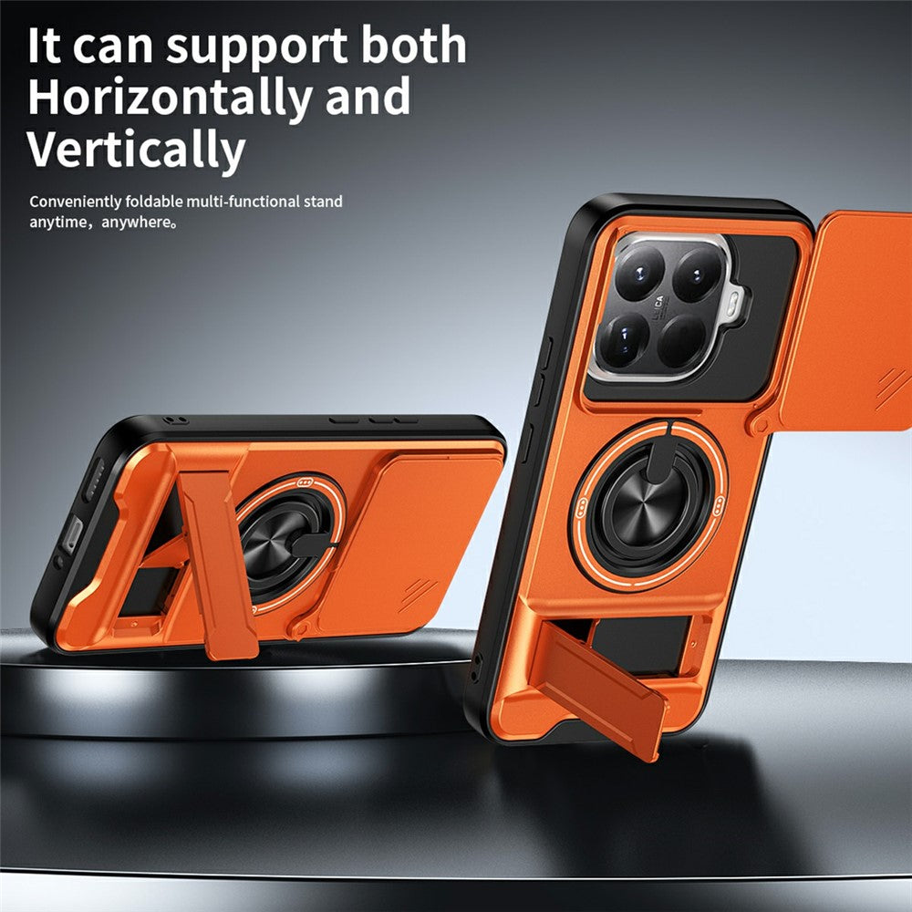 For Xiaomi 15T Pro Magnetic Case Ring Holder Foldable Kickstand TPU PC Phone Cover with Camera Lens Slider