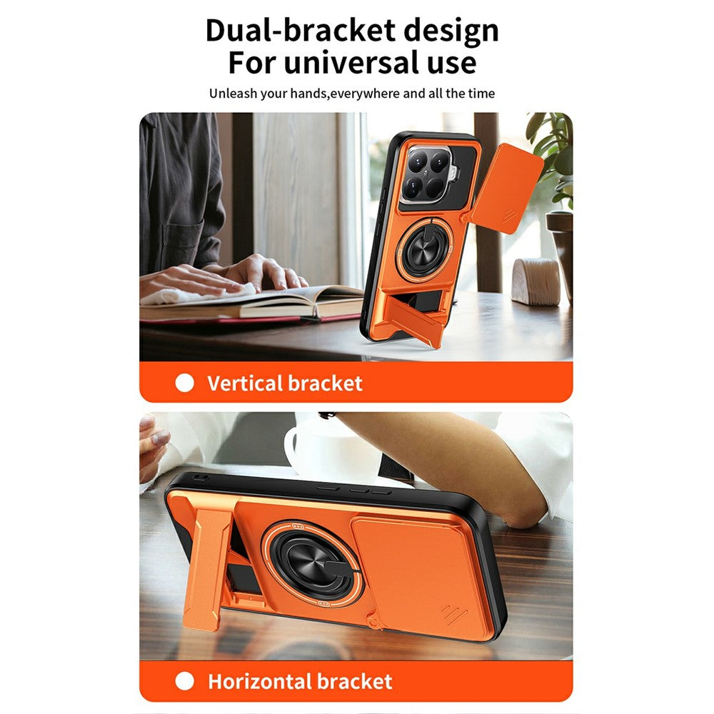 For Xiaomi 15T Pro Magnetic Case Ring Holder Foldable Kickstand TPU PC Phone Cover with Camera Lens Slider