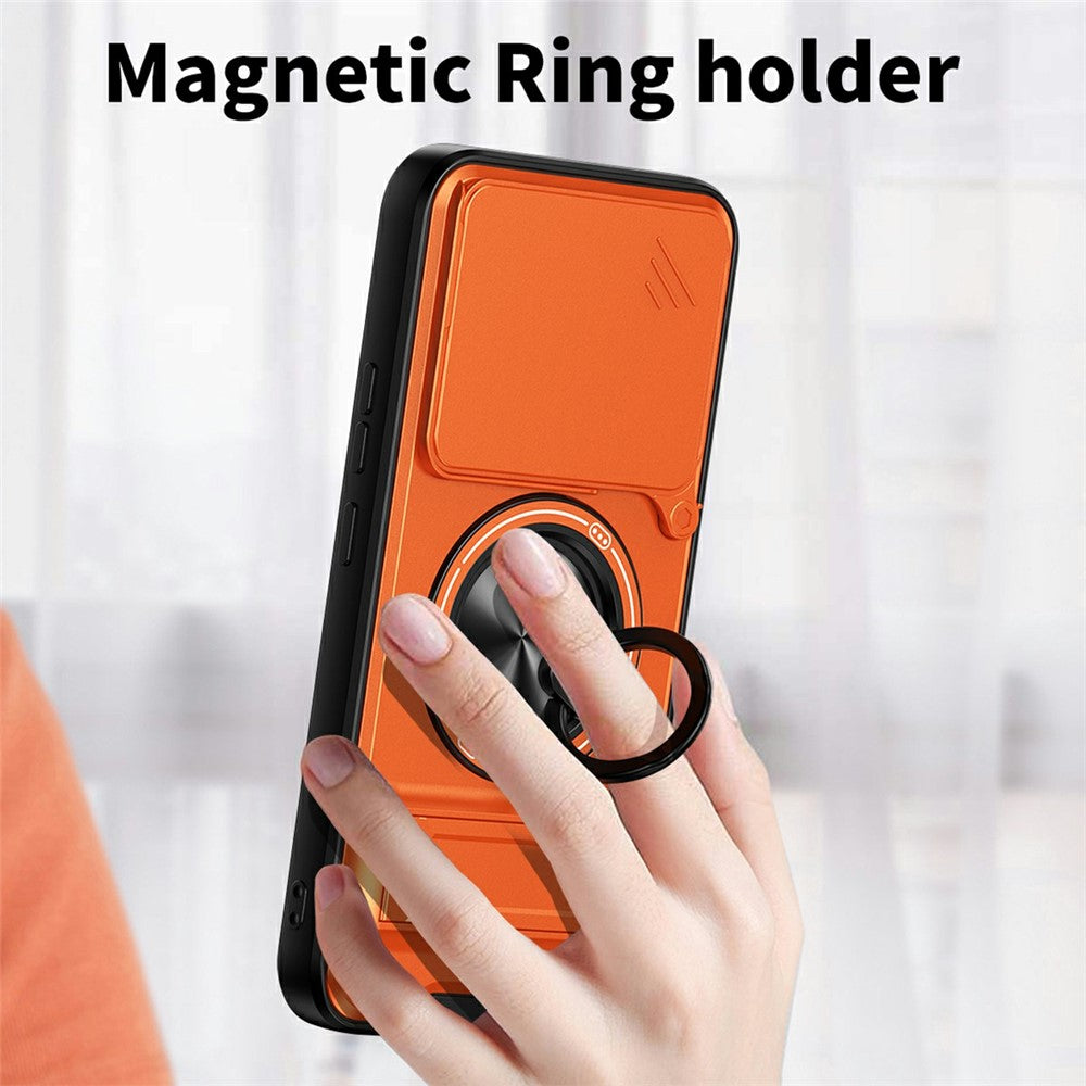 For Xiaomi 15T Pro Magnetic Case Ring Holder Foldable Kickstand TPU PC Phone Cover with Camera Lens Slider