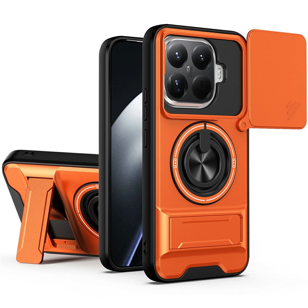 For Xiaomi 15T Pro Magnetic Case Ring Holder Foldable Kickstand TPU PC Phone Cover with Camera Lens Slider