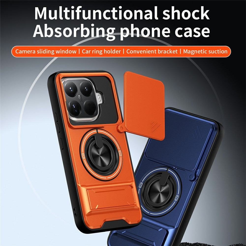 For Xiaomi 15T Pro Magnetic Case Ring Holder Foldable Kickstand TPU PC Phone Cover with Camera Lens Slider