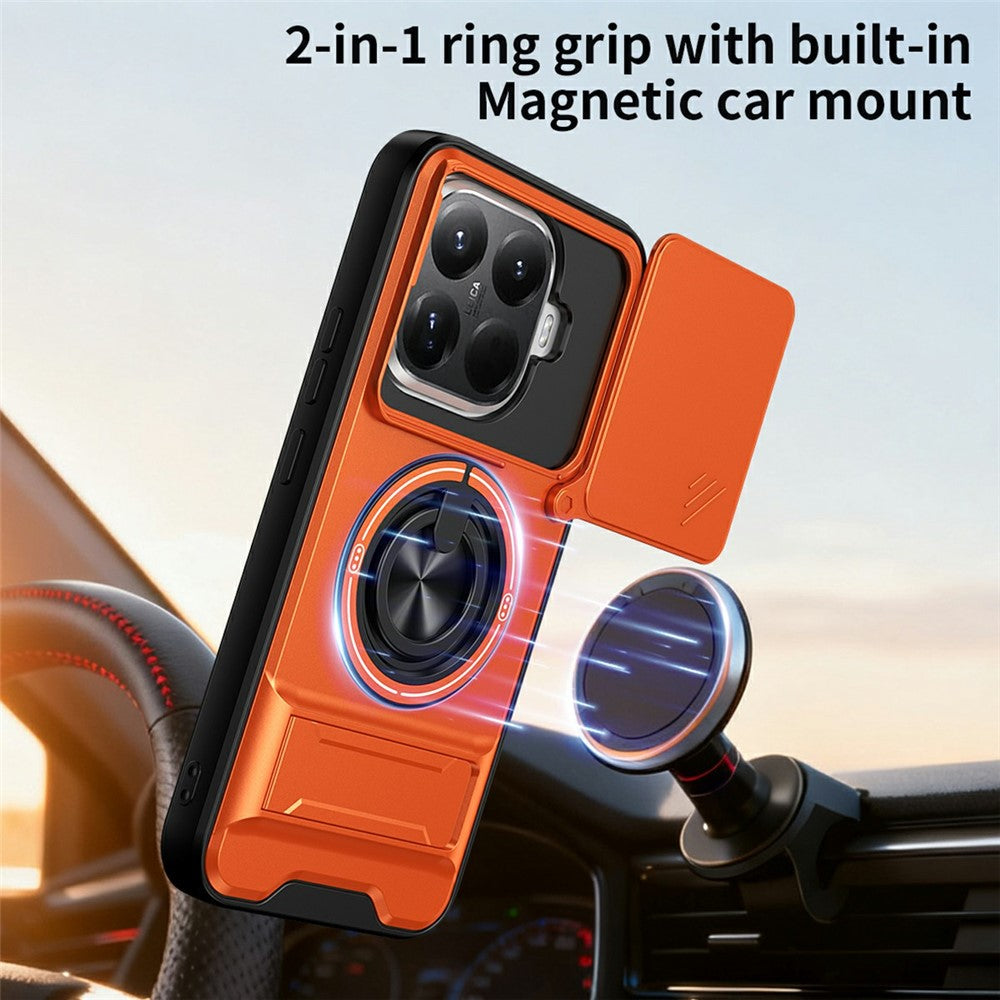 For Xiaomi 15T Pro Magnetic Case Ring Holder Foldable Kickstand TPU PC Phone Cover with Camera Lens Slider