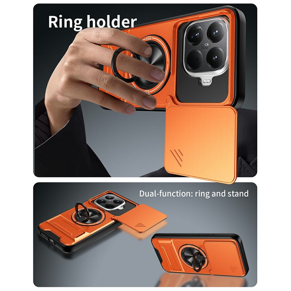 For Xiaomi 15T Pro Magnetic Case Ring Holder Foldable Kickstand TPU PC Phone Cover with Camera Lens Slider
