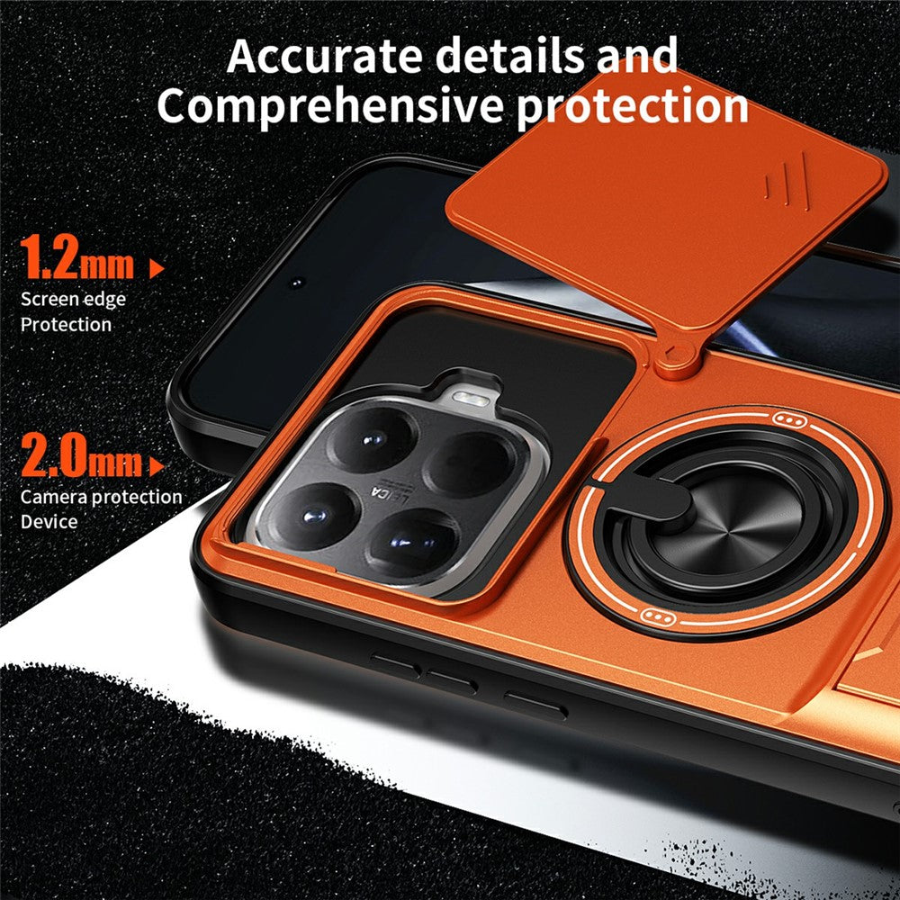 For Xiaomi 15T Pro Magnetic Case Ring Holder Foldable Kickstand TPU PC Phone Cover with Camera Lens Slider
