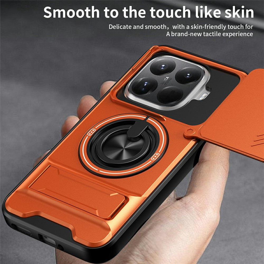 For Xiaomi 15T Pro Magnetic Case Ring Holder Foldable Kickstand TPU PC Phone Cover with Camera Lens Slider