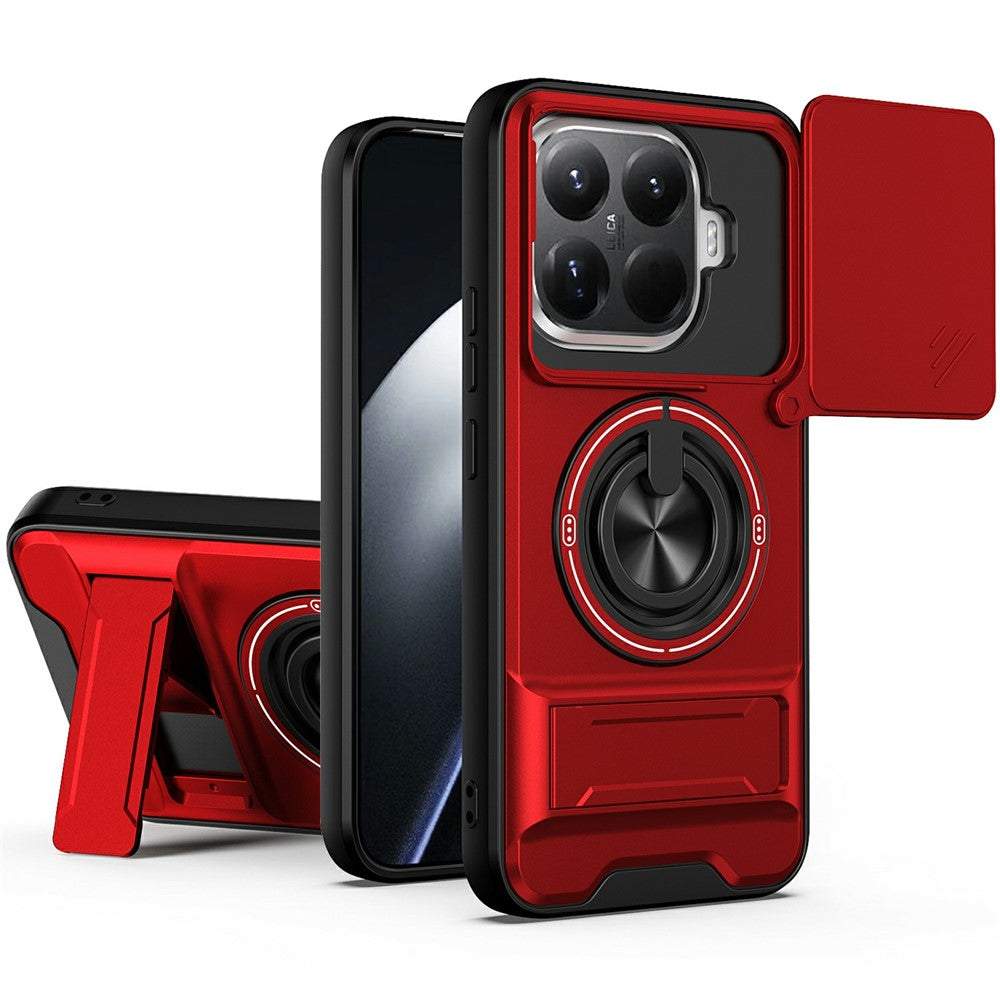 For Xiaomi 15T Pro Magnetic Case Ring Holder Foldable Kickstand TPU PC Phone Cover with Camera Lens Slider