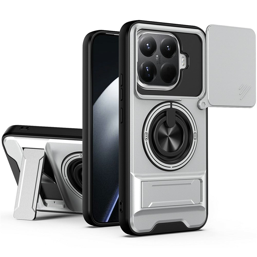 For Xiaomi 15T Pro Magnetic Case Ring Holder Foldable Kickstand TPU PC Phone Cover with Camera Lens Slider