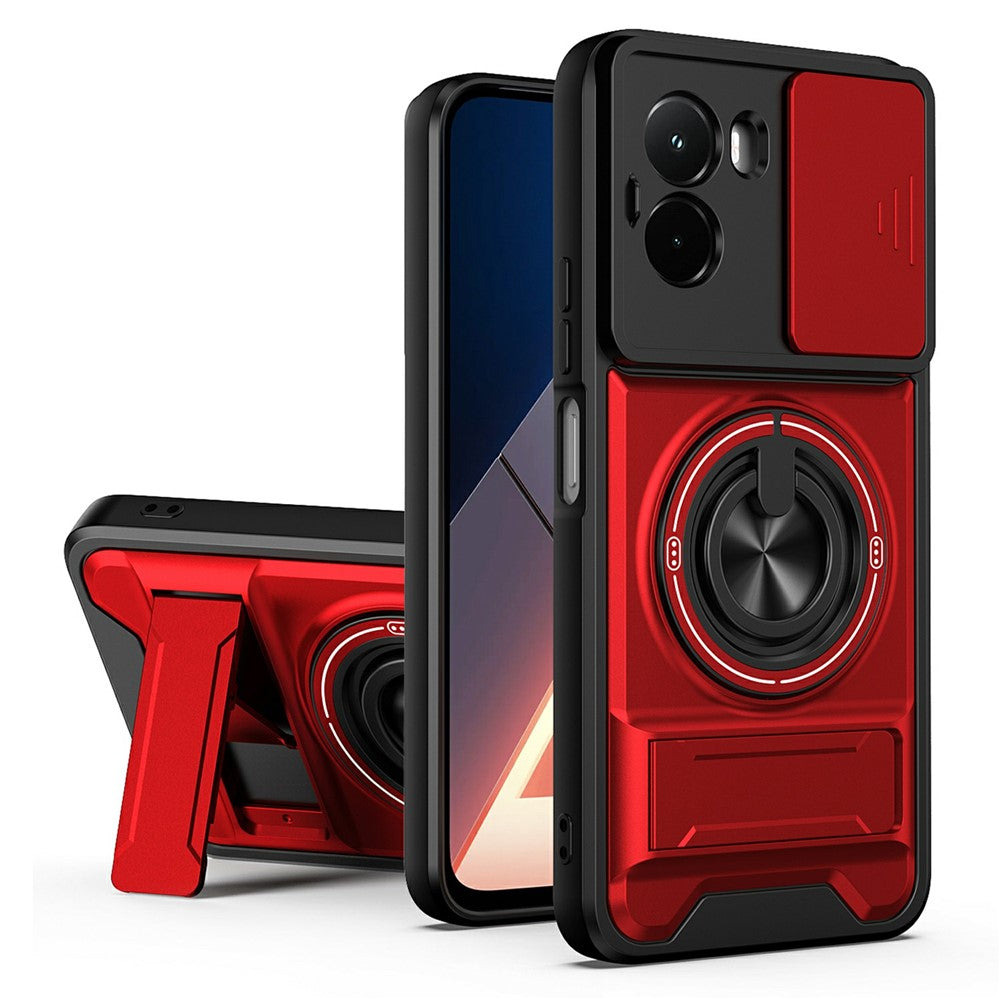 Xiaomi Poco M7 4G (169mm) / Poco M7 Plus 5G Magnetiskt Skal Ringhållare Vikbart Stativ TPU PC mobilskal med Kameralinsreglage