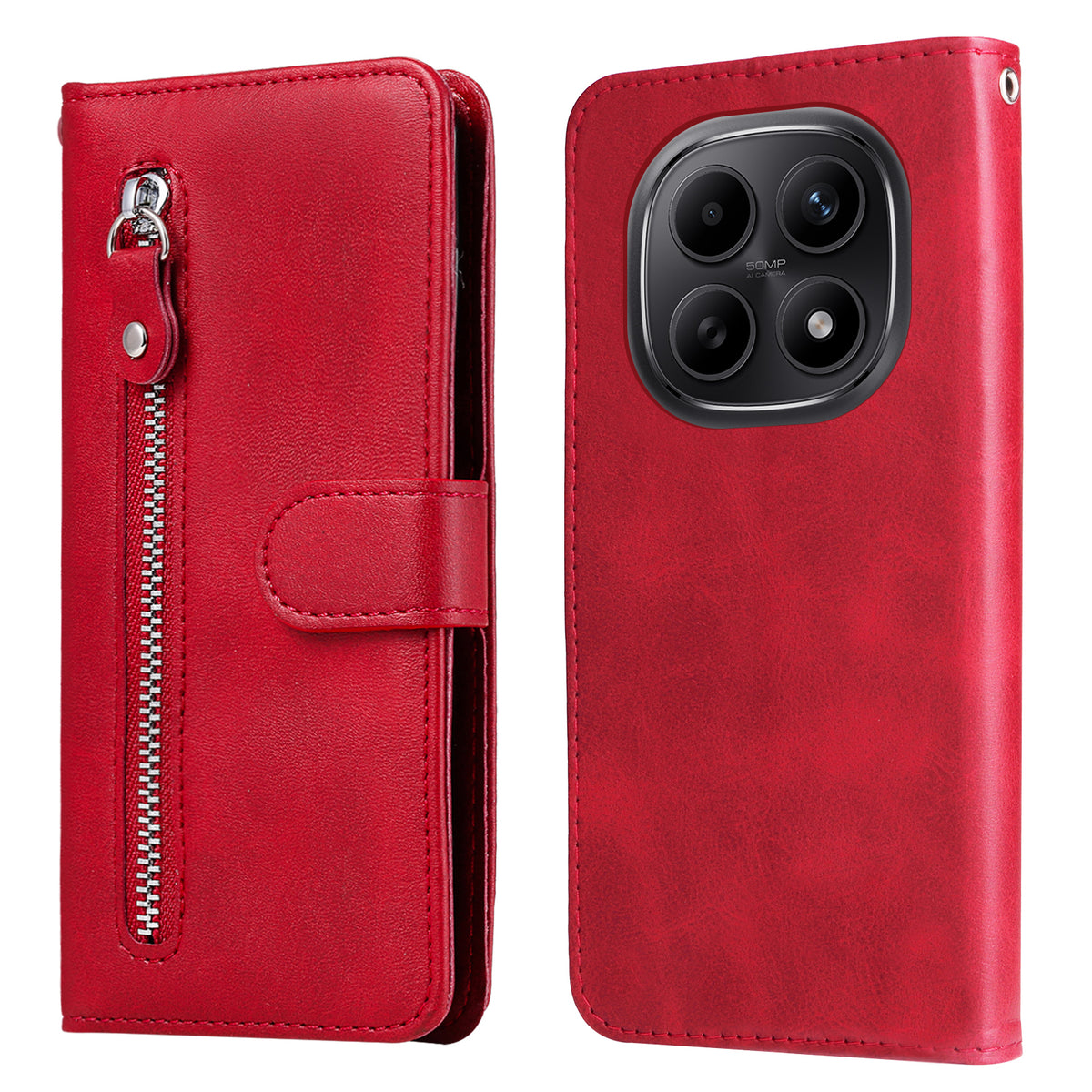 Xiaomi Poco M8 5G / Redmi Note 15 5G (Global) / 15 4G (Global) PU-läderfodral med dragkedja och plånboksfodral, stativ