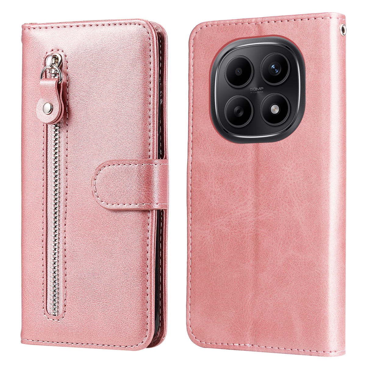 Xiaomi Poco M8 5G / Redmi Note 15 5G (Global) / 15 4G (Global) PU-läderfodral med dragkedja och plånboksfodral, stativ